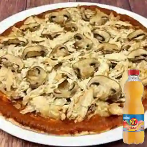 Combo Pizza Pollo Champiñón + Hit Mango 500 ml