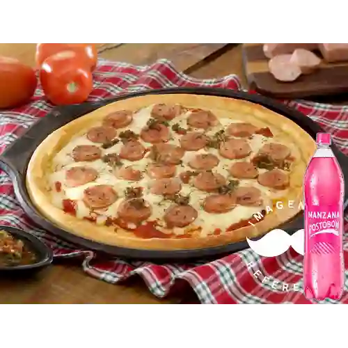 Pizza Mediana Jamón,Pollo&Chorizo +Postobón Manzana 1.5l