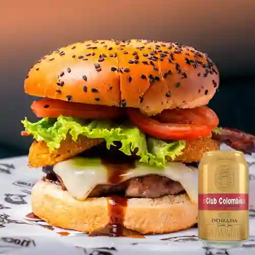 Combo Hamburguesa Playboy Sencilla + Club Col. Dorada 330ml Lata