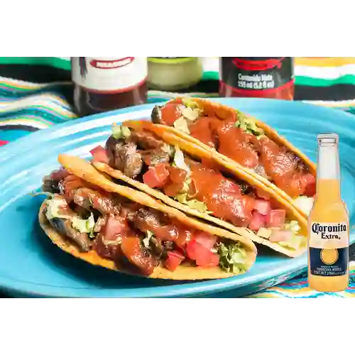 Combo Taco Carne Asada X3 + Corona 210 ml