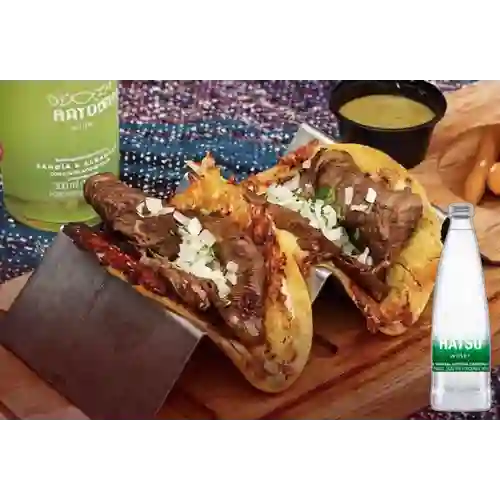 Combo Tacos de Bistec + Agua Hatsu con Gas 300 ml