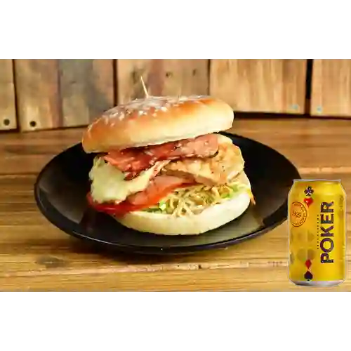 Combo Hamburguesa la Nítida + Cerveza Poker Lta 330ml