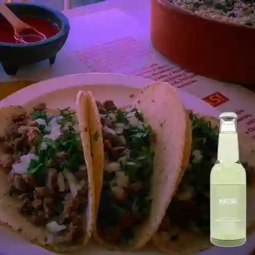 Combo Tacos de Arrachera +Hatsu Sandia Albahaca 300ml