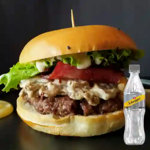 Combo Hamburguesa la Blanca + Soda Schweppes 400Ml