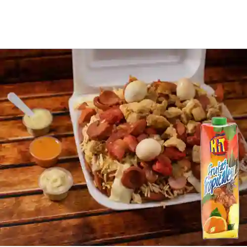 Salchipapa Mega Familiar +Hit Frutas Tropicales 1 l