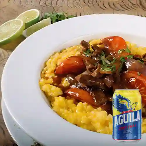 Combo Arroz Huancaina c/ Lomo Saltado + Aguila Orig Lata 330ml