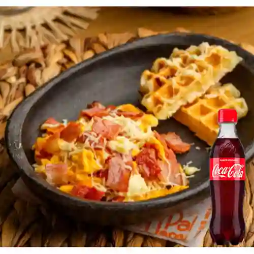 Huevos Tocineta&Queso c/ Waffle +Cocacola Org 400ml