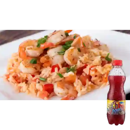 Combo Arroz c/ Camarones Caja Mediana +Hit Mora 500ml