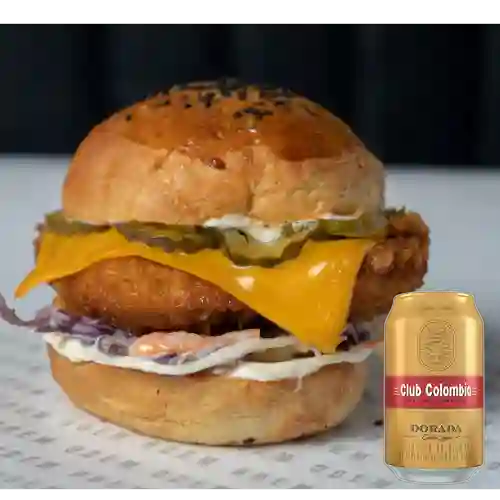 Combo Hamburguesa de Pollo + Club Col. Dorada Lata 330ml