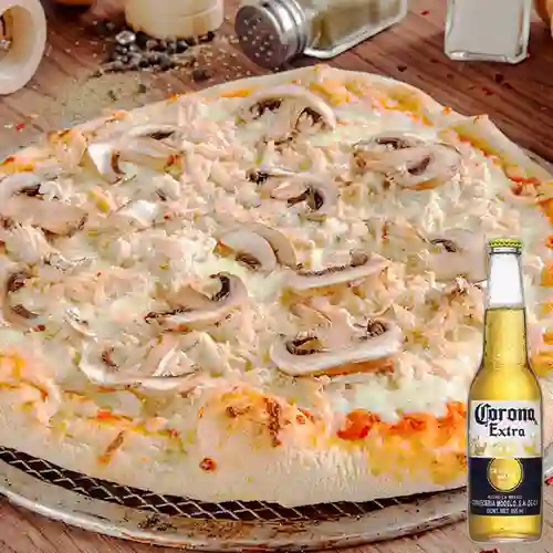 Combo Pizza de Pollo&Champiñones + Corona Bot. 355ml