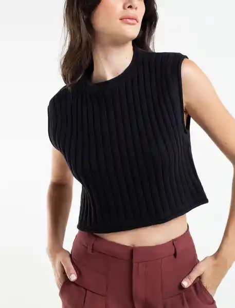  Blusa Tejido Vest Mujer Negro Puro Ultraoscuro Talla L Naf-Naf 