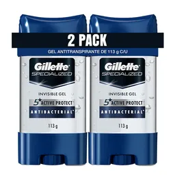 Desodorante Antitranspirante Hombre Gillette Specialized Gel Antibacterial 113 g Pack 2 Unidades