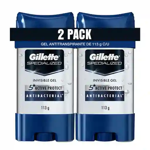 Desodorante Antitranspirante Hombre Gillette Specialized Gel Antibacterial 113 g Pack 2 Unidades
