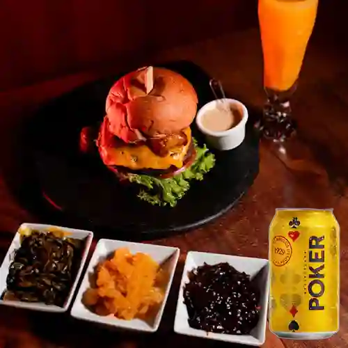 Combo Hamburguesa Pollo Miel Mostaza + Poker Lata 330ml
