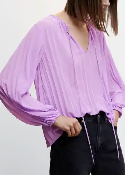 Blusa Plis Lila Talla XS Mujer Mango
