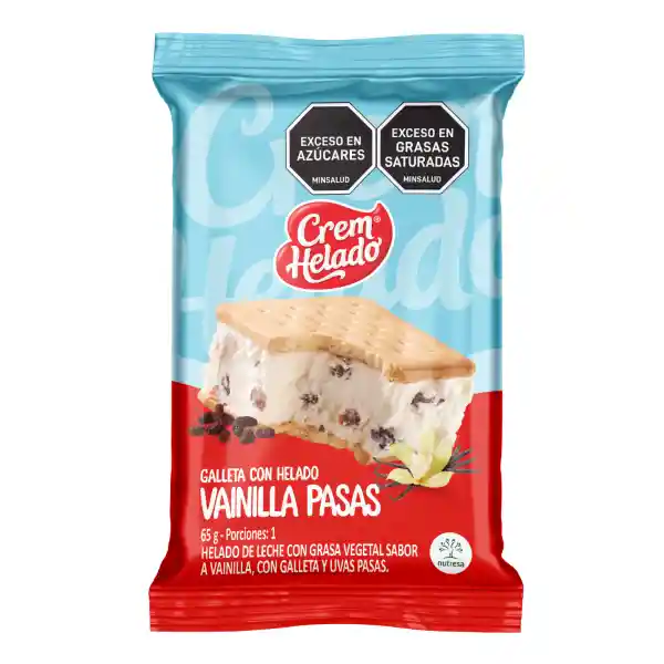 Galleta Con Helado Vainilla y Pasas