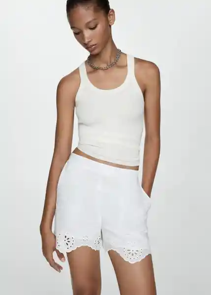 Short Dam-h Blanco Talla M Mujer Mango