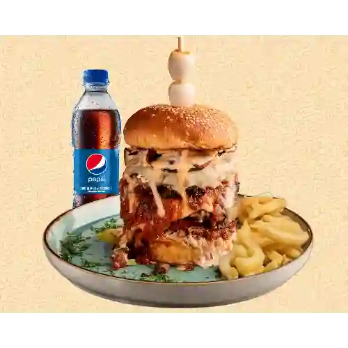 Hamburguesa grangula, bebida, acompañant