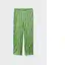 Pantalón Plisse Verde Pastel Talla L Mujer Mango