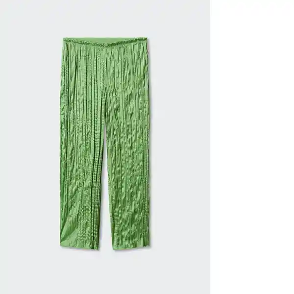 Pantalón Plisse Verde Pastel Talla L Mujer Mango