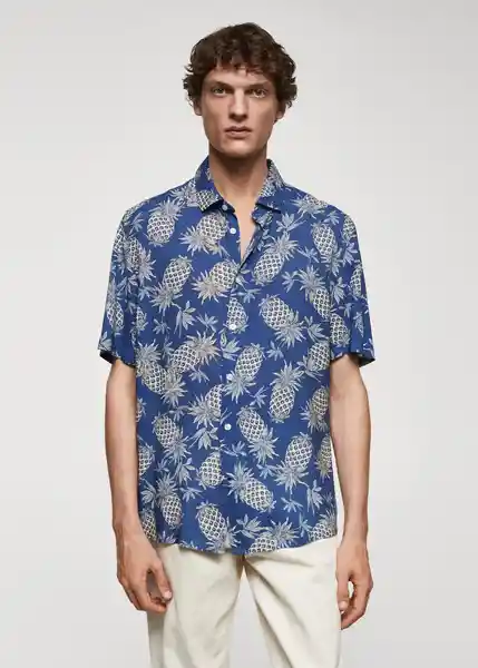 Camisa Pine-H Azul Talla M Hombre Mango