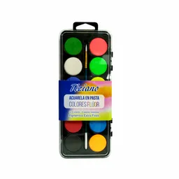 Tiziano Pintura Acuarela en Pasta 12 Colores Flúor + Pincel