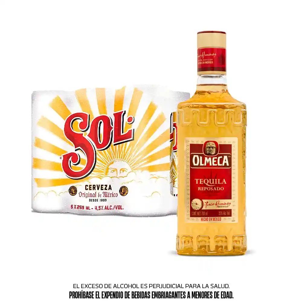 Six Pack Cerveza Sol Lata 269 Ml  + Olmeca Reposado 700 Ml