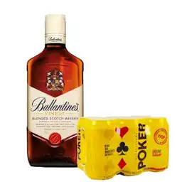 Whisky Ballantines Finest 700 Ml + Sixpack Cerveza Poker Lata 330 Ml