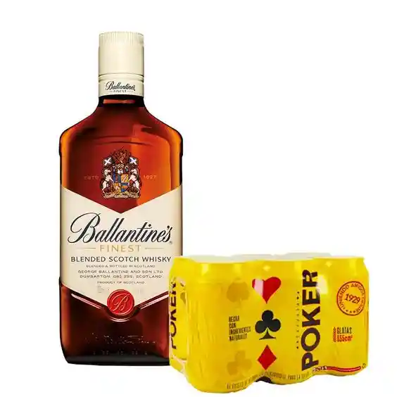 Whisky Ballantines Finest 700 Ml + Sixpack Cerveza Poker Lata 330 Ml