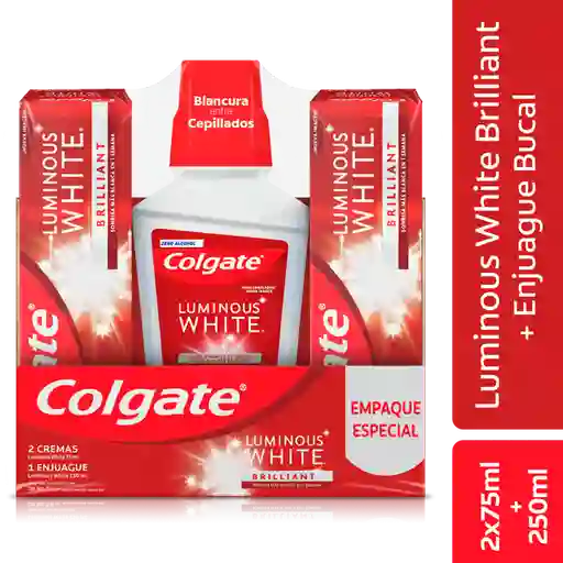 Colgate Crema Dental Blanqueadora Luminous White Brilliant 75ml x2 + Enjuague