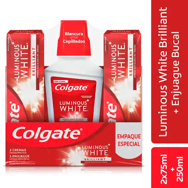 Colgate Crema Dental + Enjueague Bucal Luminous White Brilliant