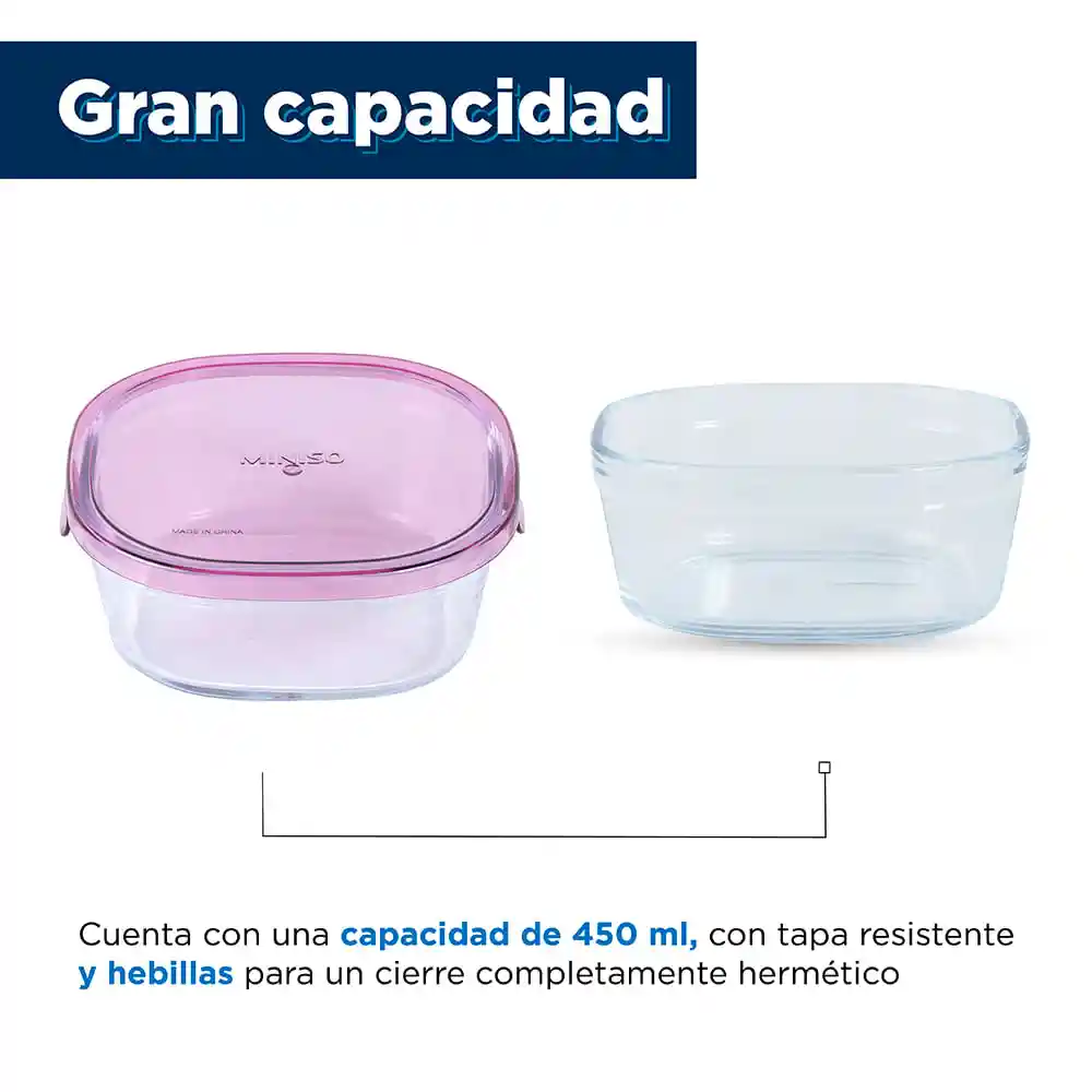 Contenedor Alimentos Vidrio Resistente al Calor Rojo Rosa Miniso