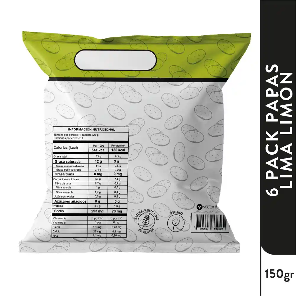 Monterojo Six Pack Papas Lima Limon 150gr