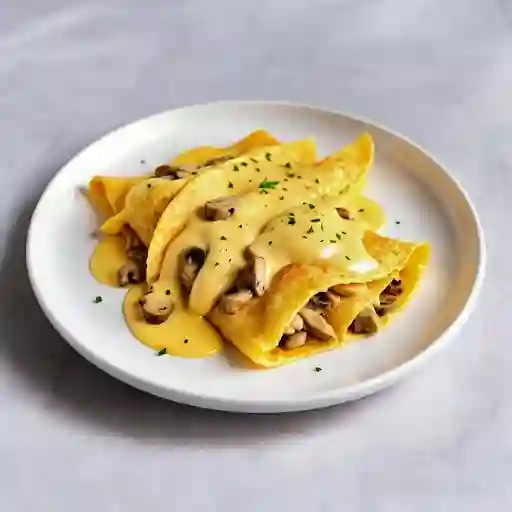 Crepes de pollo champiñon salsa de queso