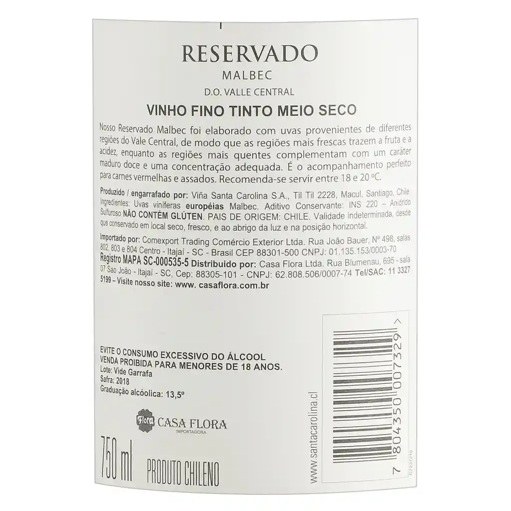 Santa Carolina Vino Tinto Reservado Malbec