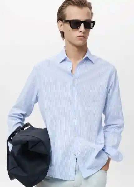 Camisa Soller Celeste Talla M Hombre Mango