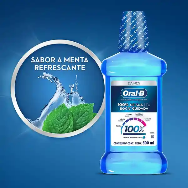 Enjuague Bucal Con Sabor A Menta Refrescante Oral-B 100% De Tu Boca Cuidada 500 ml