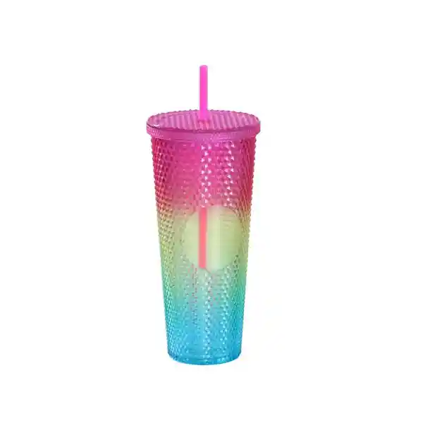 Vaso de Plástico Con Tachuelas y Degradado Rainbow Miniso