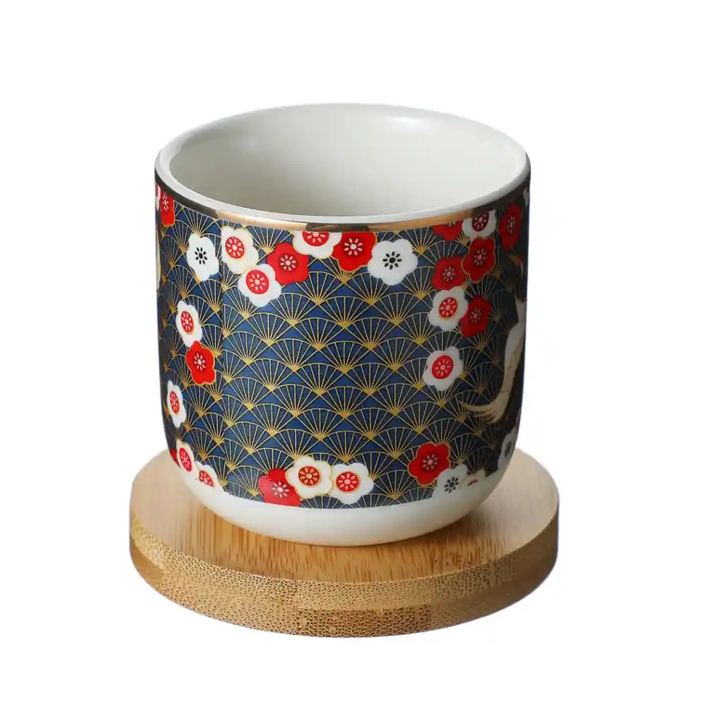 Taza de Cerámica Con Posavasos de Bambú Serie de Flores Miniso