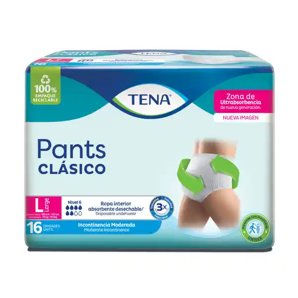 Tena Ropa Interior Desechable Pants Clásico Talla L Nivel 6