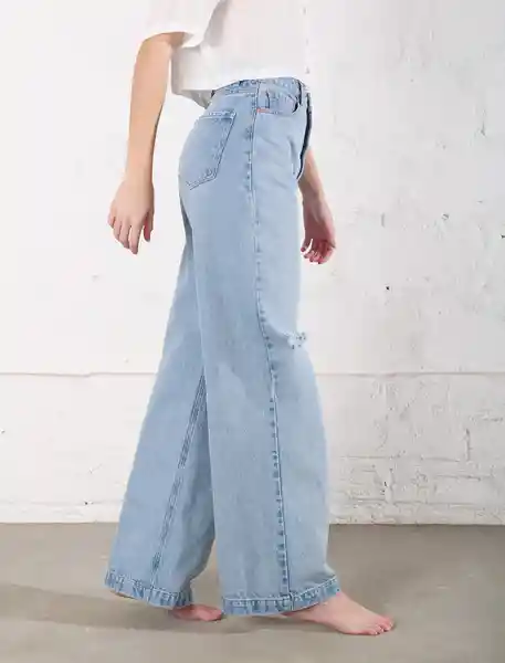 Jean Tiro Alto Con Rotos Azul Índigo Claro Talla 6 Mujer Naf Naf