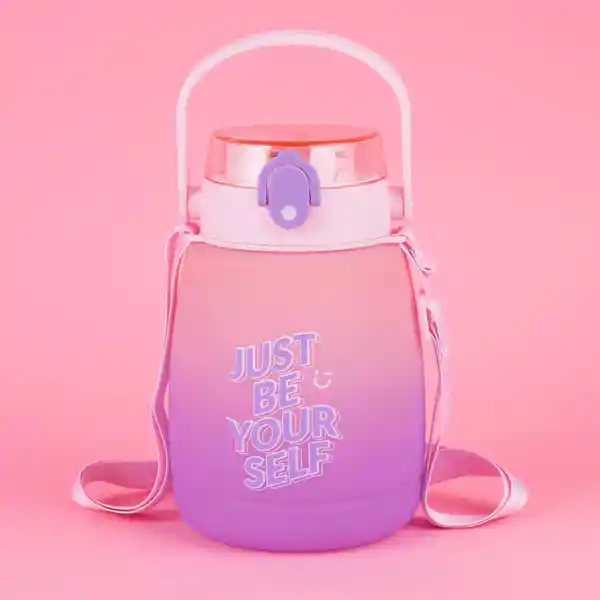 Vaso Plástico Con Correa Hombro Degradado Rosa 1300 mL Miniso
