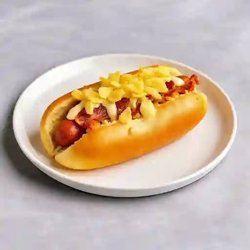 Perro con pollo desmechado