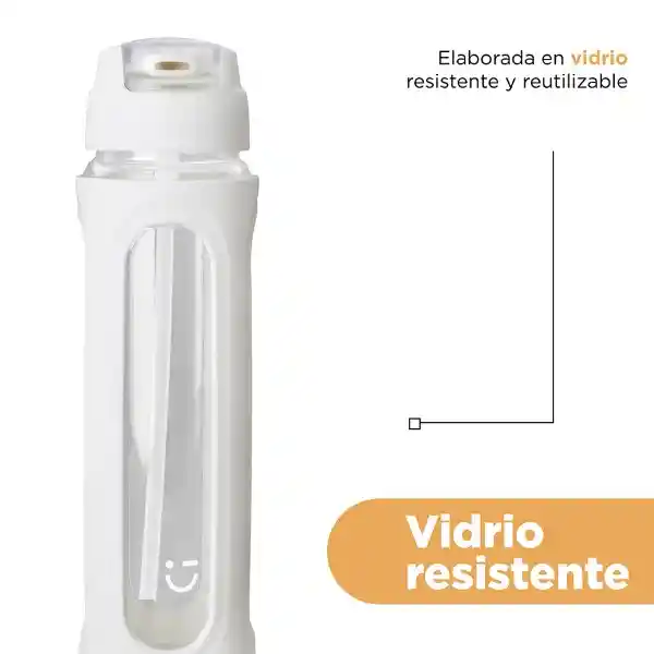 Botella Vidrio Tapa Abatible Pico Asa Blanco 580 mL Serie Miniso