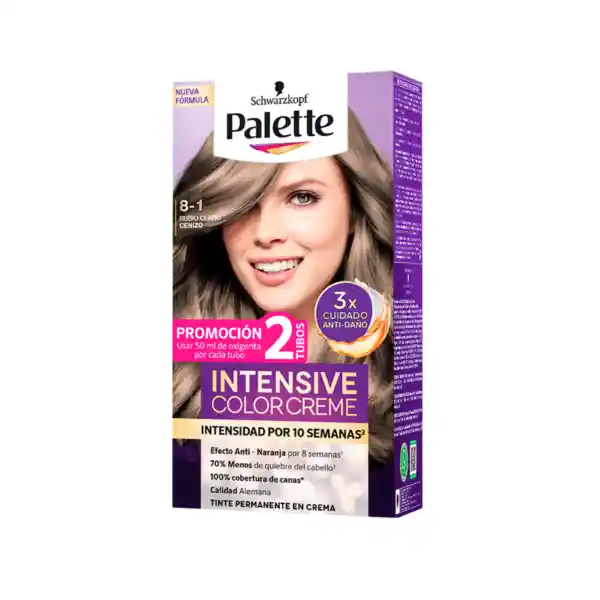 Palette Tinte Intensive Creme Rubio Claro Cenizo 8-1 100 mL