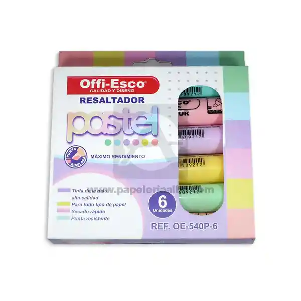 Resaltador Grueso Pastel * 6 Und Colores Surtidos Oe-540p Offi-esco