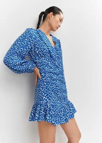 Vestido Fresa Azul Talla S Mujer Mango