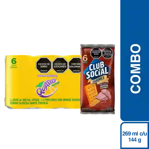 Combo Gaseosa Quatro Toronja 6 Und + Club Social Jamón 144 g