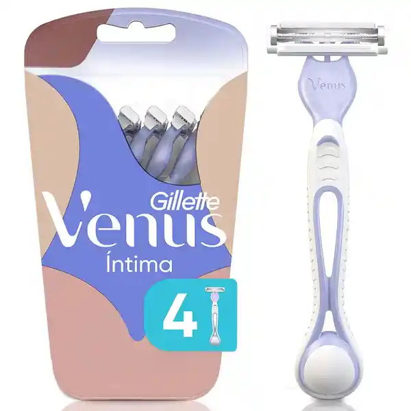 GILLETTE Venus Íntima Cuchilla de Afeitar Mujer Máquina de Afeitar Desechable con Barra Protectora para Área Íntima Depilación Zona Íntima 4 Uds