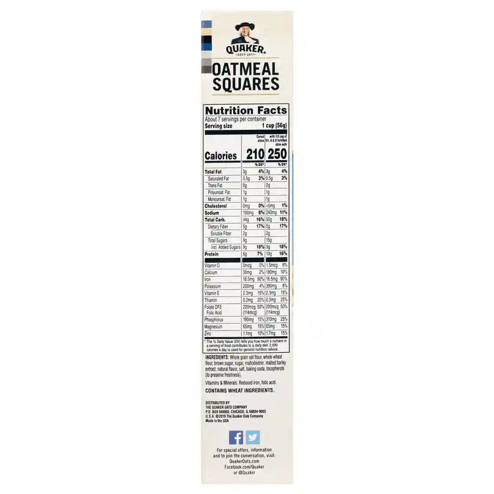 Quaker Cereal Oatmeal Squares con Azúcar Mascabado